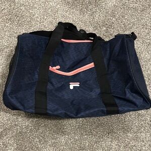 Fila Navy Blue Duffel Bag with Pink Accents